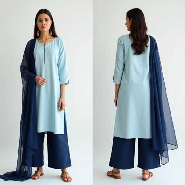 Light Sky Blue & Dark Navy Blue Salwar Suit with Duppata