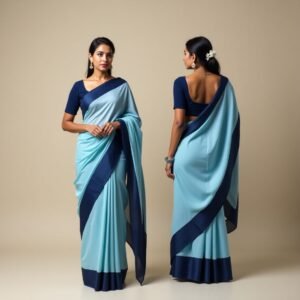 LIGHT SKY BLUE SAREE WITH DARK NAVY BLUE BORDER