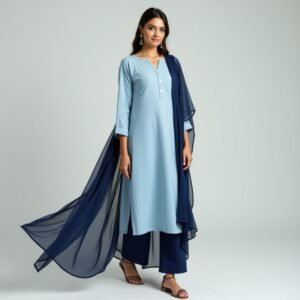 Light Sky Blue & Dark Navy Blue Salwar Suit with Duppata